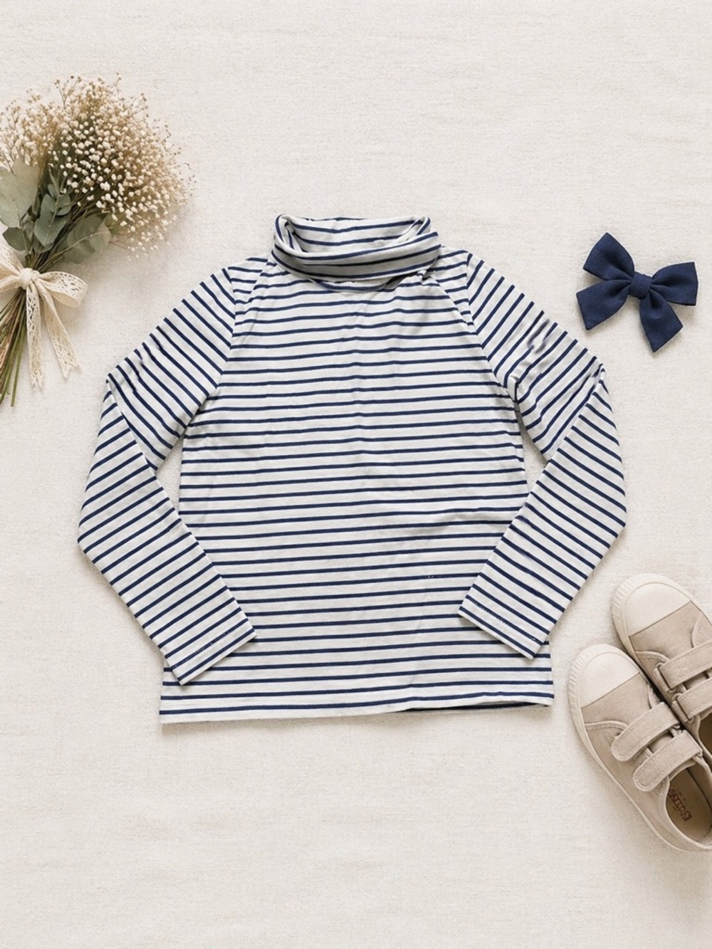 Mini Boden Blue White Striped Turtleneck Top 13 14Y Soft Cotton Classic